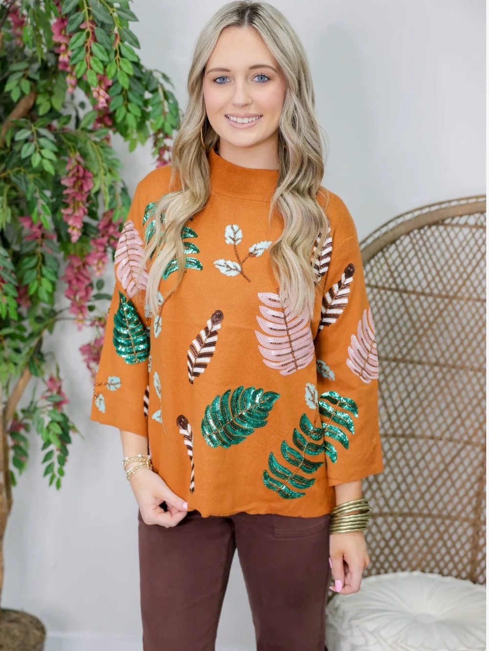 FATE Sequin Embellished Mock Neck Sweater - Small